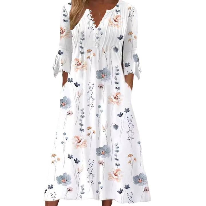 Damen nan fließendes Maxikleid mit V-Ausschnitt, Brustpasse, Volantärmeln und Eingrifftaschen Drune