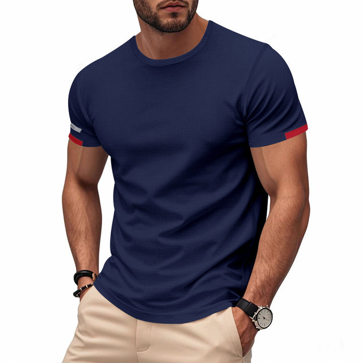 Herren nan athletisches Kurzarm Baumwolljersey T-Shirt mit Rundhalsausschnitt und reflektierenden Ärmeldetails Drune
