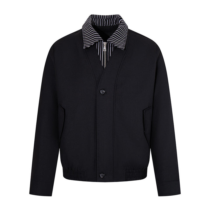Herren Kurz geschnittene Blouson-Jacke mit gestreiftem Innenkragen, verdecktem Zweiwege-Reißverschluss und elastischem Saum Drune