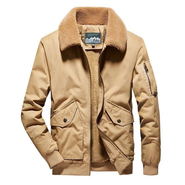 Herren Thermo-Canvasfliegerjacke mit durchgehendem Sherpa-Innenfutter und Pattentaschen Drune