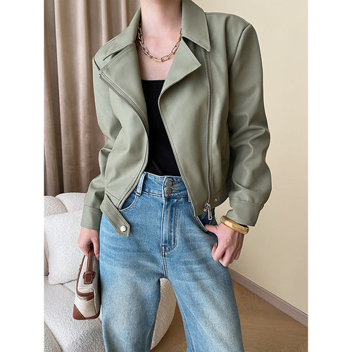 Damen modische Kunstlederjacke im Biker-Stil Drune