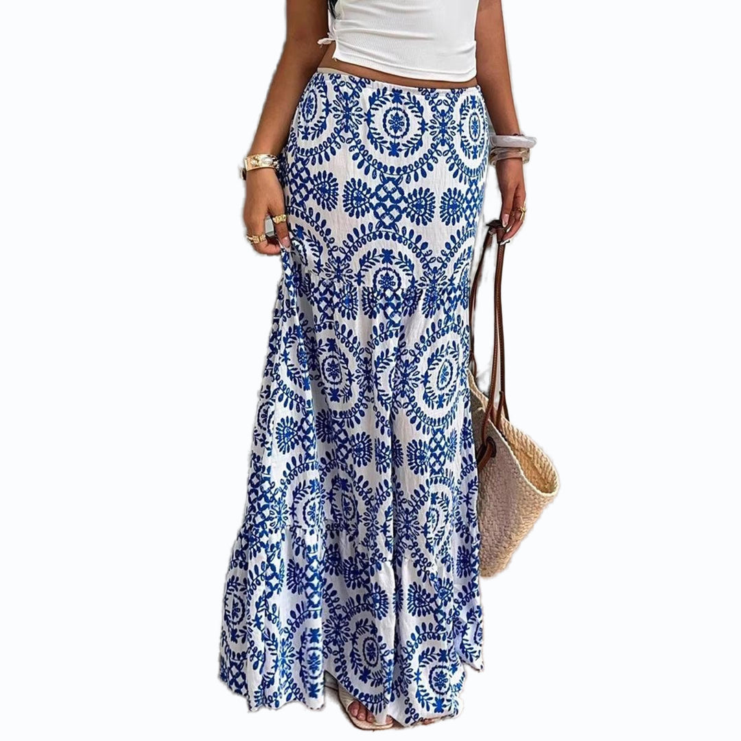 Damen Maxirock mit floralem Muster und Volant Drune