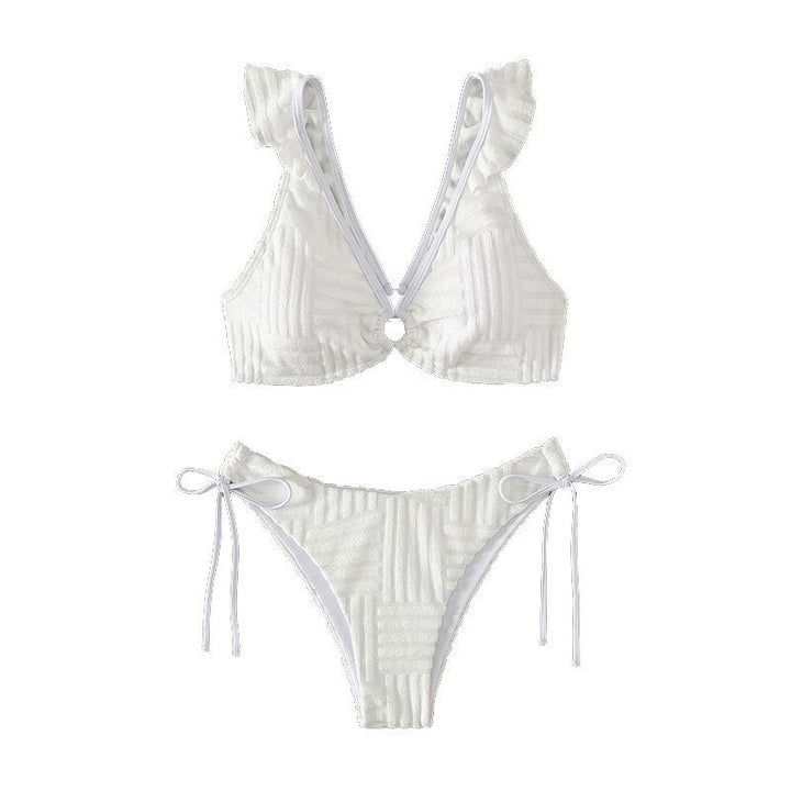 Damen Triangel-Bikini mit Rüschendetails und dekorativen Ring Drune