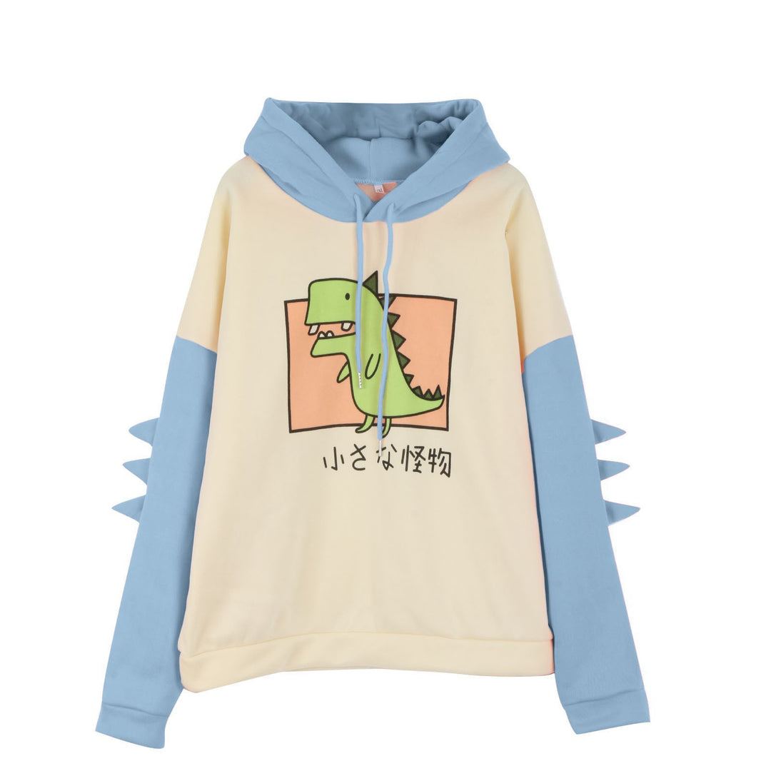 Damen nan Kapuzenpullover mit dreidimensionalen Rückendetails und niedlichem Dinosaurierprint Drune