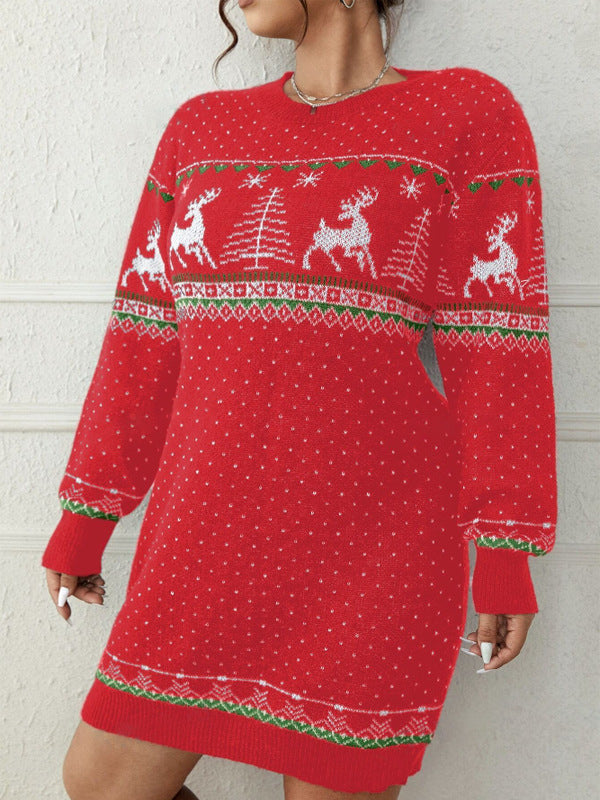 Damen kuscheliger Weihnachts-Strickpullover mit festlichem Rentiermotiv Drune