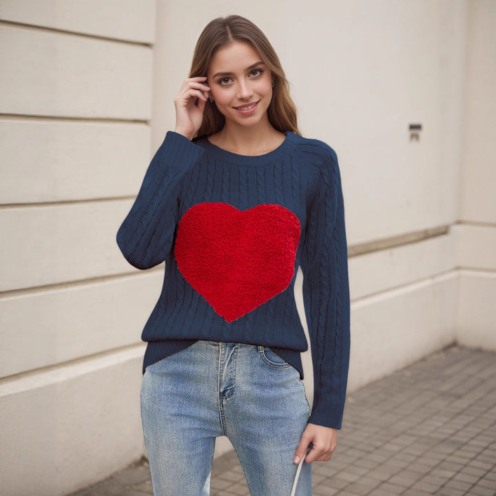 Damen Strickpullover mit Herz-Applikation und luftiger Maschenstruktur Drune