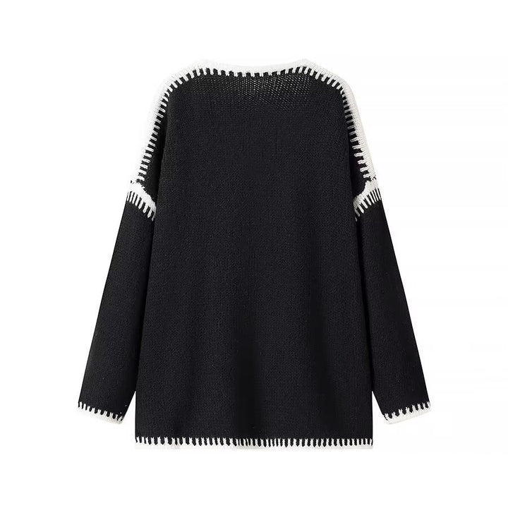 Damen Offene Strickjacke mit eleganten Kontrastnähten Drune
