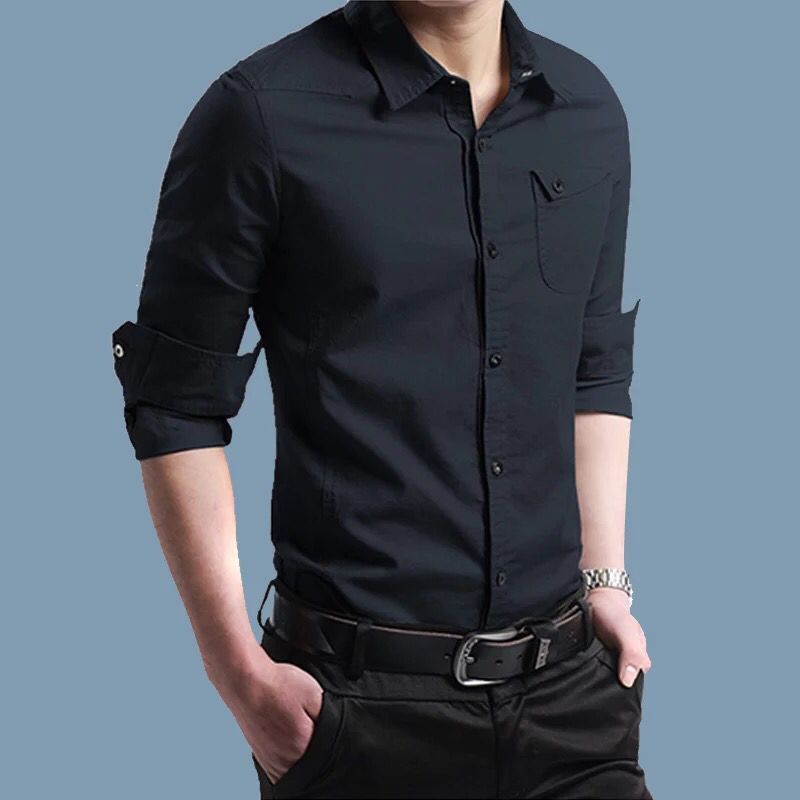 Herren Slim-Fit Baumwollhemd mit Kentkragen und Brusttasche Drune