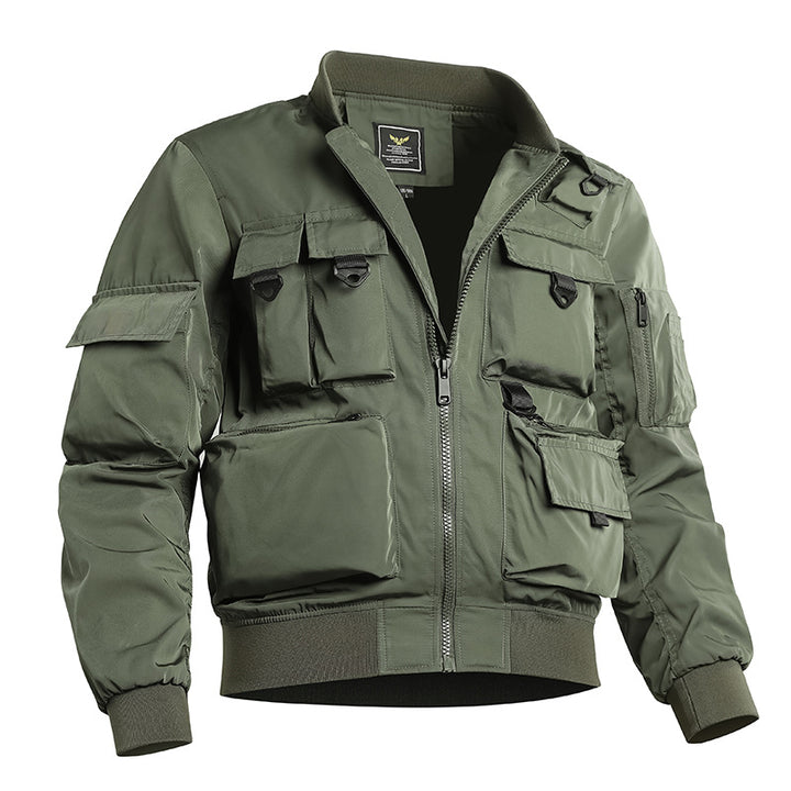 Herren taktische Bomberjacke mit Mehrfachtaschen, wasserabweisendem Material und Rippenbündchen Drune