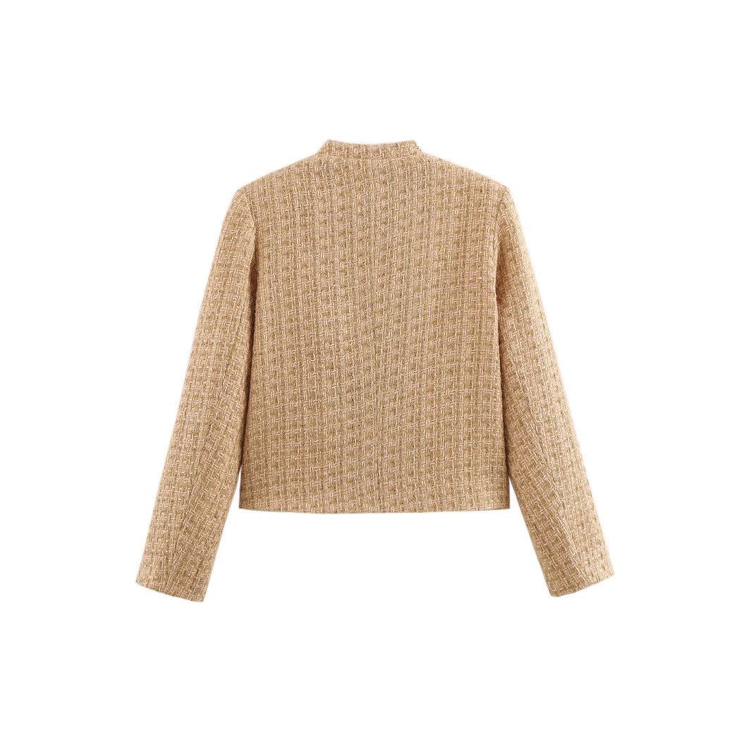 Damen elegante Bouclejacke mit goldenen Knöpfen und aufgesetzten Taschen Drune