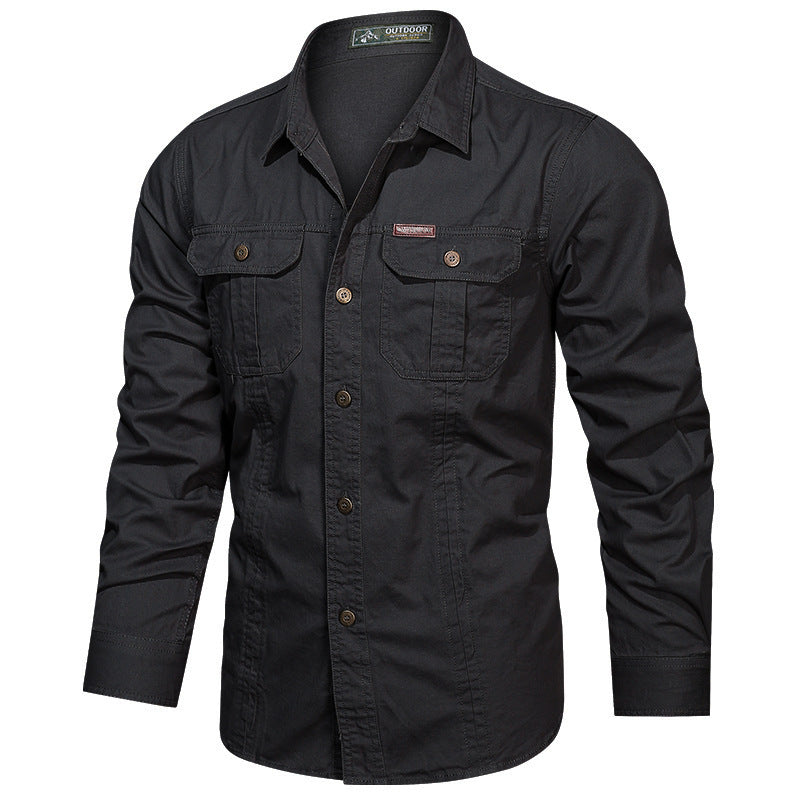 Herren nan robustes langärmeliges Outdoorhemd mit doppelten Brusttaschen und Button-Front Drune