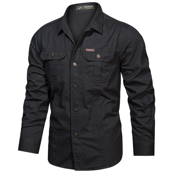 Herren nan robustes langärmeliges Outdoorhemd mit doppelten Brusttaschen und Button-Front Drune