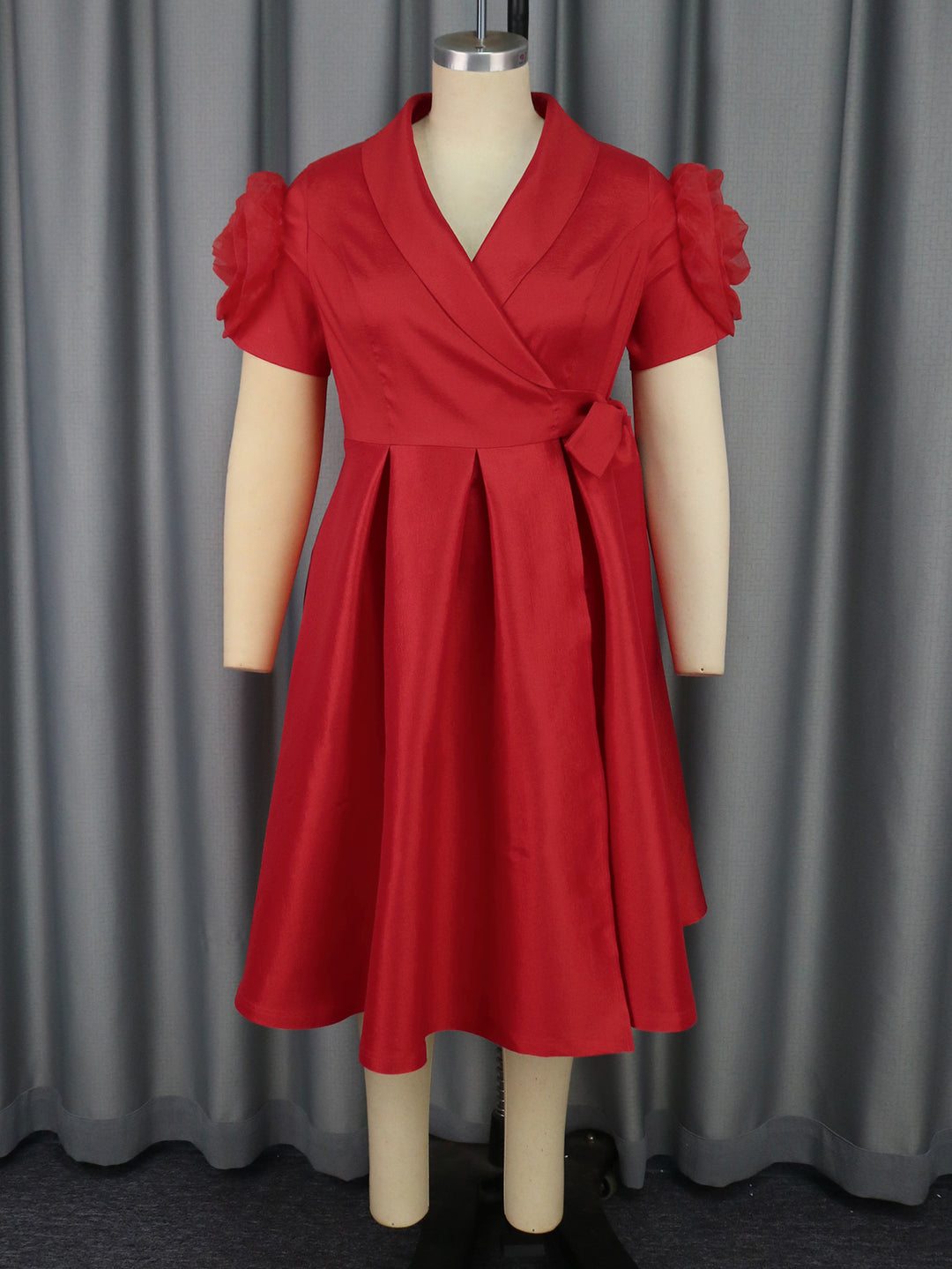 Damen Wickelkleid mit voluminösen Puffärmeln Drune