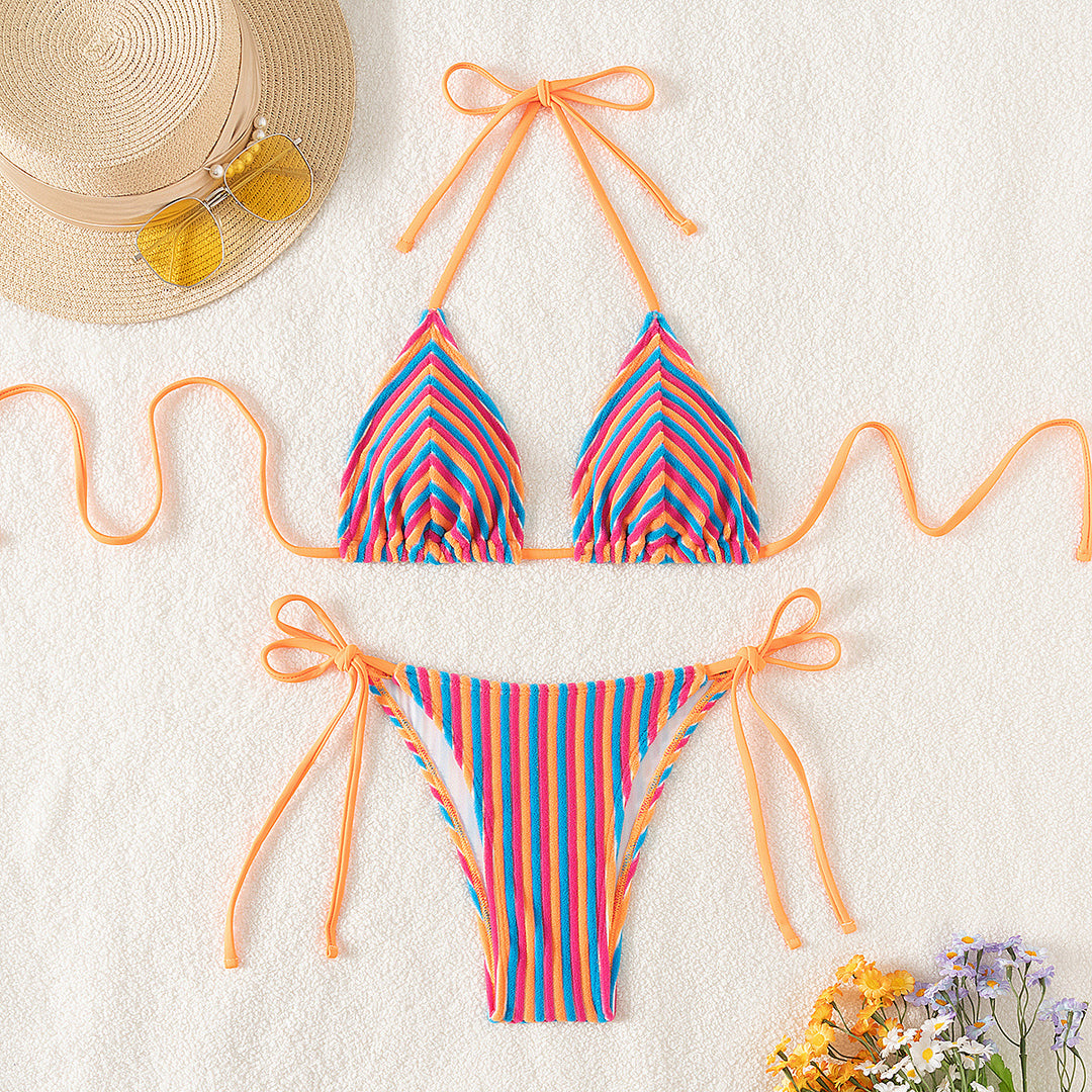 Damen Triangel-Bikini mit raffinierten Streifen und verspielten Schleifen Drune