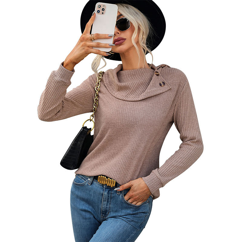 Damen Eleganter Pullover mit Schalkragen Drune