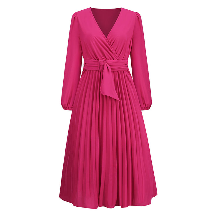 Damen Wickelkleid mit Plissee-Design und eleganter Taillengürtel Drune