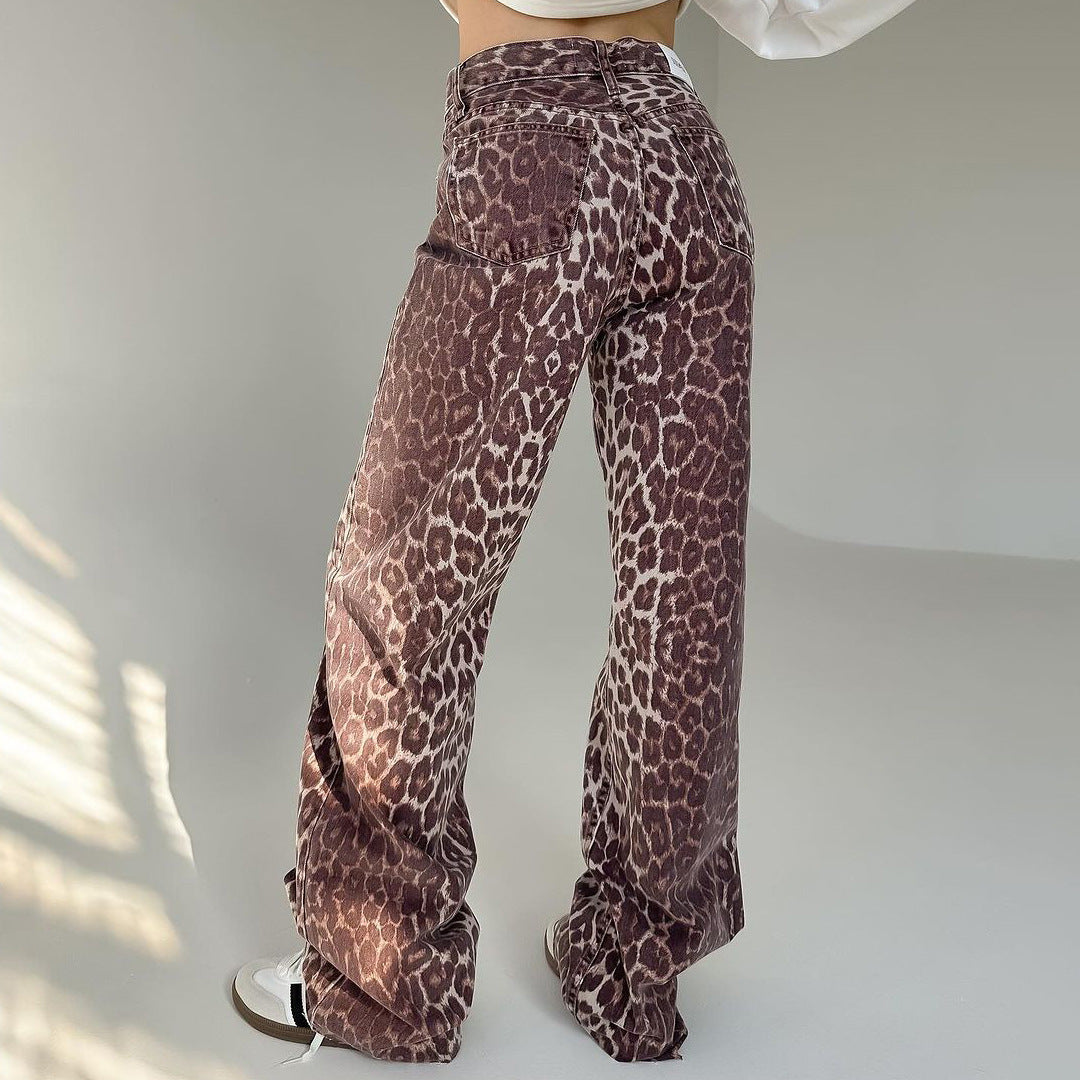 Damen weit geschnittene Jeans im angesagten Leopardenmuster Drune