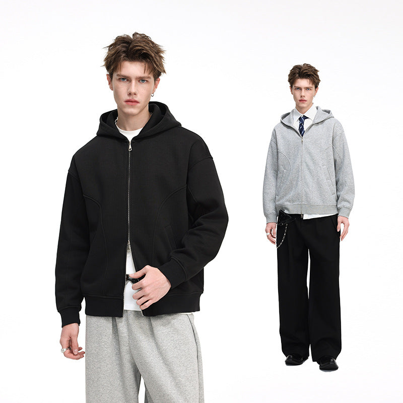 Herren Kapuzensweatjacke mit durchgehendem Reißverschluss, geripptem Saum und versteckten Seitentaschen Drune