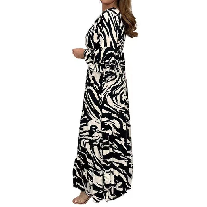 Damen Maxikleid mit V-Ausschnitt und Schößchen Drune