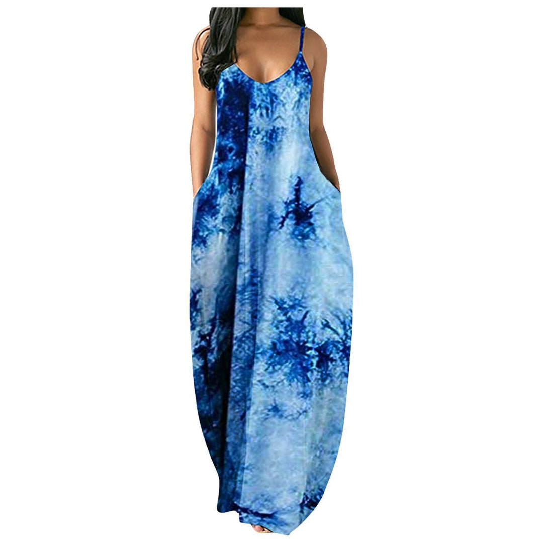 Damen Bohemian Batik-Maxikleid mit Taschen Drune