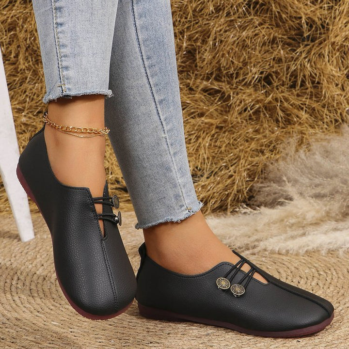 Damen komfortable Slipper mit modischen Knopfdetails Drune