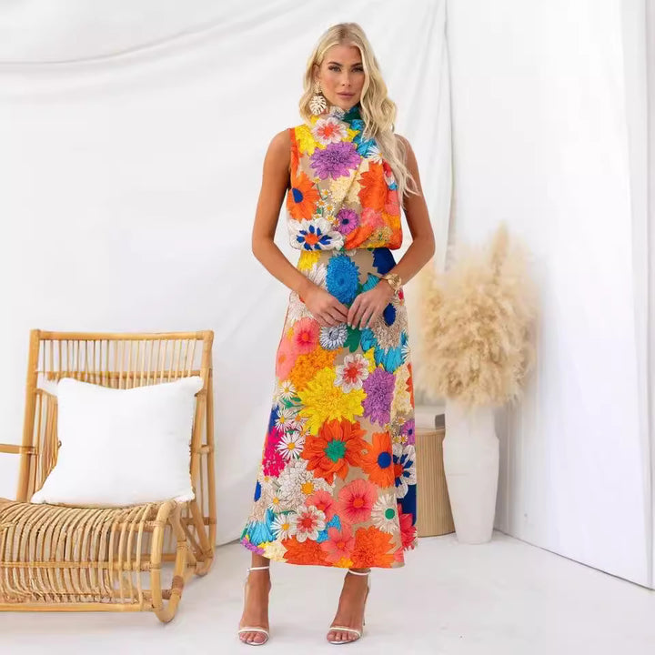Damen Sommerliches Maxikleid mit floralen Akzenten und elegantem Schnitt Drune