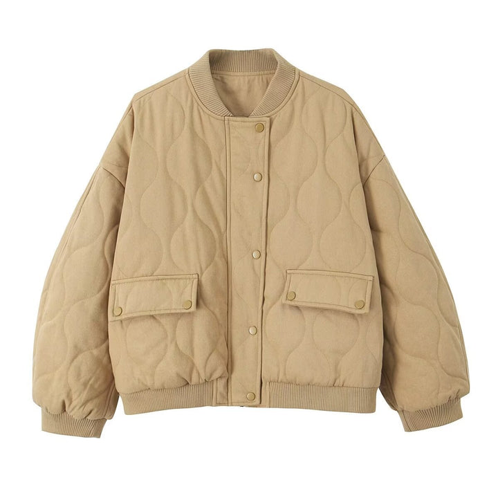 Damen Stepp-Bomberjacke mit Oversize-Silhouette, gerippten Bündchen und Pattentaschen Drune