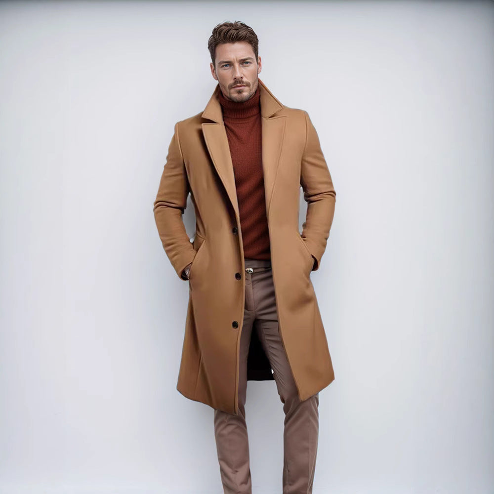 Herren eleganter Langmantel mit strukturiertem Obermaterial und praktischen Taschen Drune