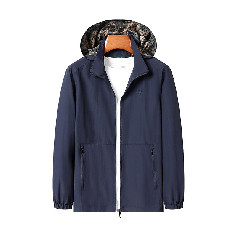 Herren Leichte Wind- und Wasserabweisende Kapuzenjacke mit Camouflage-Innenfutter Drune