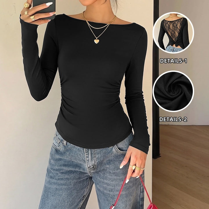 Damen Basic Langarmshirt mit Rundhalsausschnitt Drune