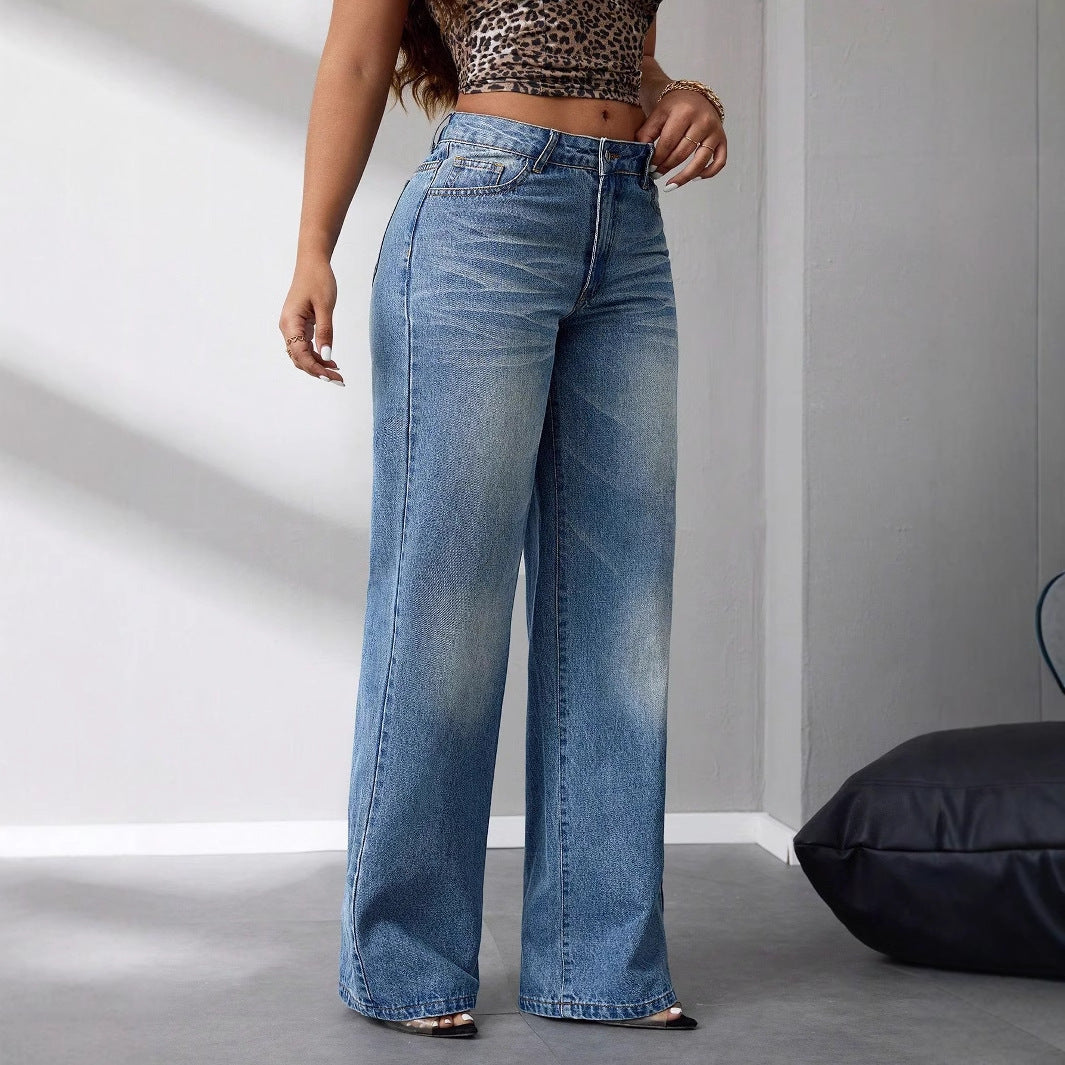 Damen weit geschnittene High-Waist Jeans im lässigen Vintage-Stil Drune