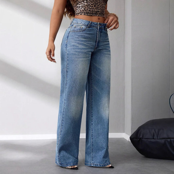 Damen weit geschnittene High-Waist Jeans im lässigen Vintage-Stil Drune