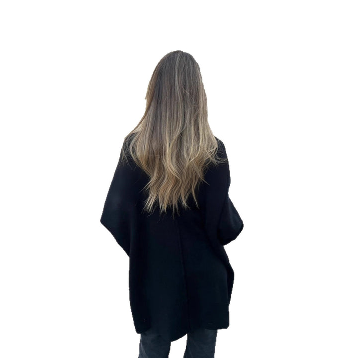 Damen Oversize Strickmantel-Cardigan mit aufgesetzten Taschen und Zierknöpfen Drune