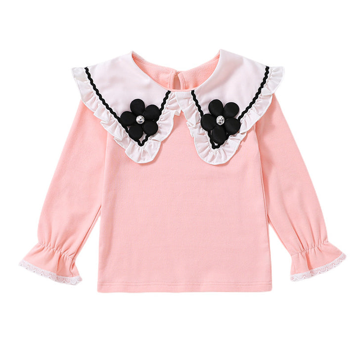 Damen Bluse mit großen Kragen und floralen Applikationen Drune