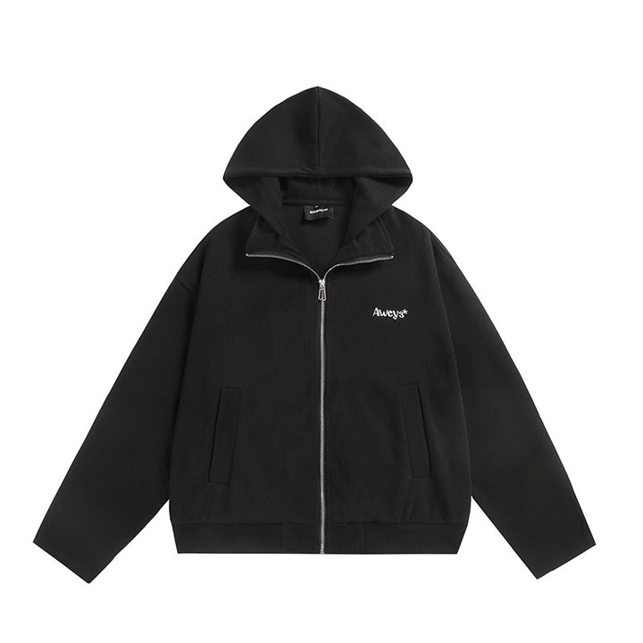 Unisex Oversize-Kapuzenjacke mit Zwei-Wege-Reißverschluss, geradem Saum und dezentem Logo-Emblem Drune