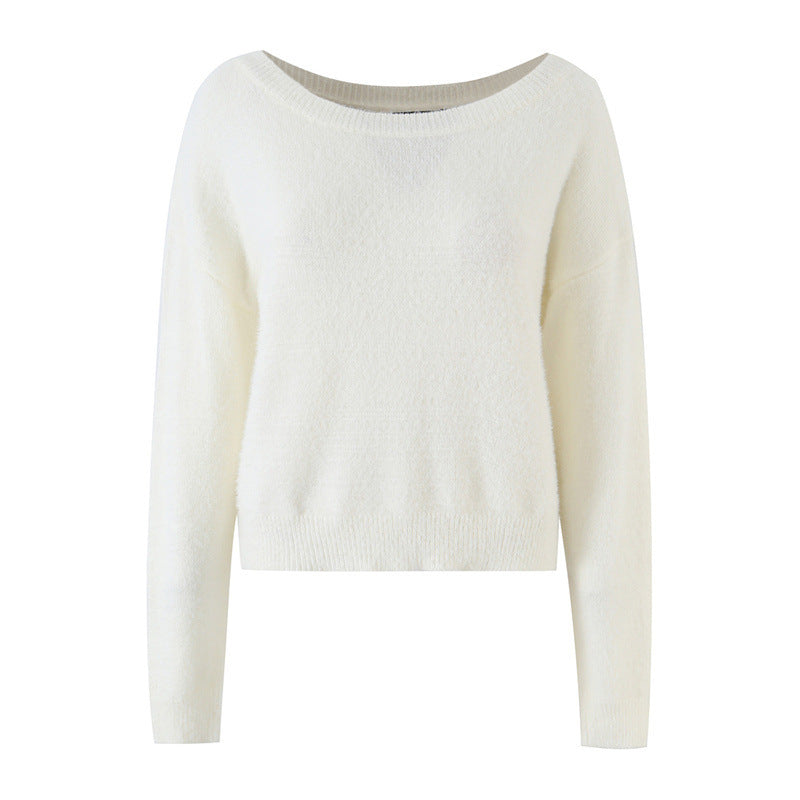 Damen Weicher Cropped-Pullover mit U-Boot-Ausschnitt und Oversize-Schultern Drune