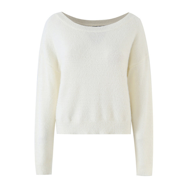 Damen Weicher Cropped-Pullover mit U-Boot-Ausschnitt und Oversize-Schultern Drune