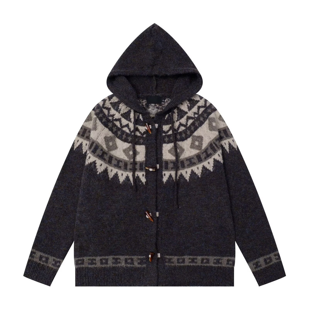 Herren Strickjacke mit Kapuze und grafischem Muster Drune