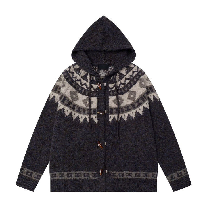 Herren Strickjacke mit Kapuze und grafischem Muster Drune