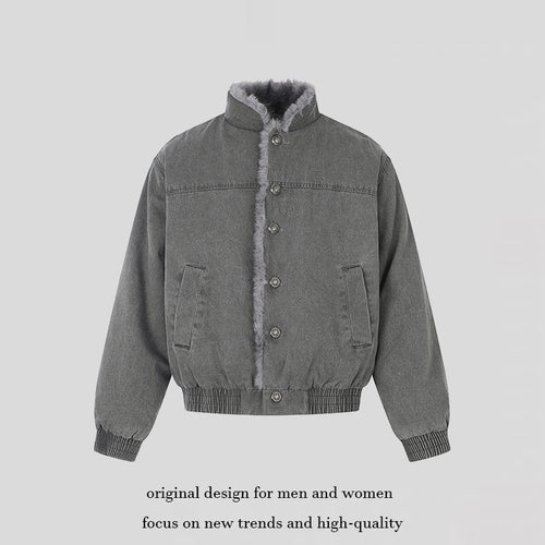 Damen gefütterte Denim-Bomberjacke mit Teddykragen und elastischem Saum Drune