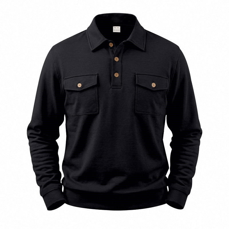 Herren Langarm-Poloshirt mit Knopfleiste und aufgesetzten Brusttaschen Drune