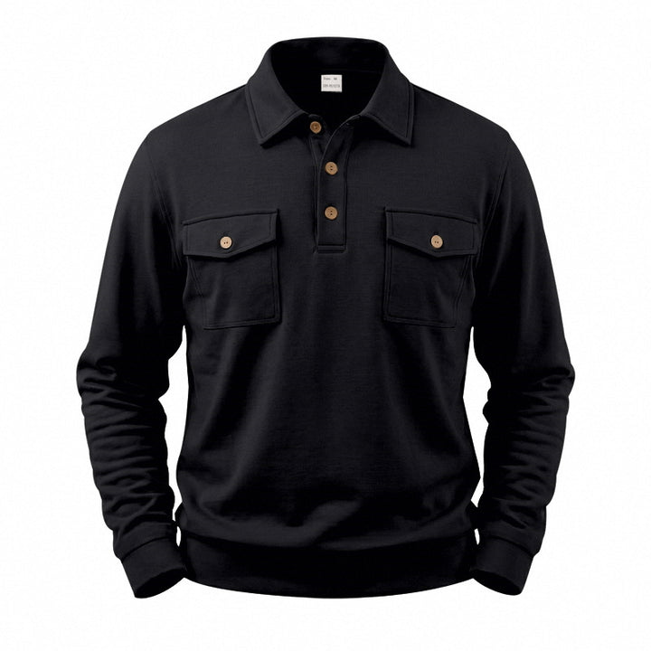 Herren Langarm-Poloshirt mit Knopfleiste und aufgesetzten Brusttaschen Drune