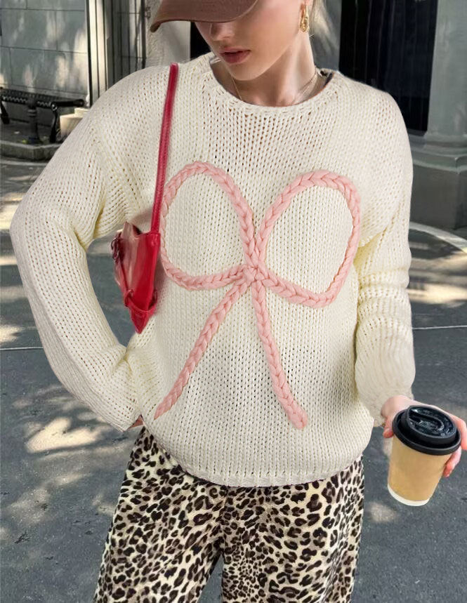 Damen Strickpullover mit geflochtenem Schleifenmotiv Drune