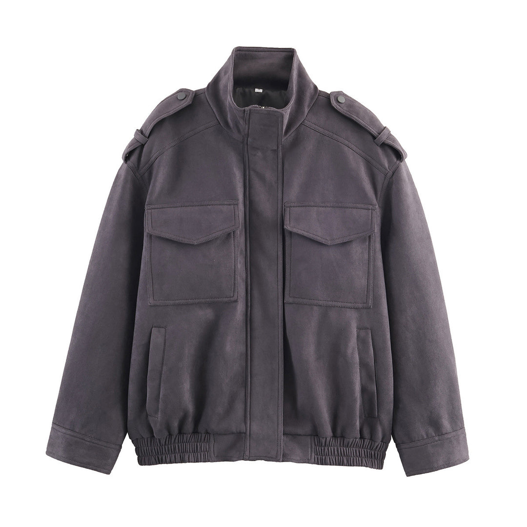 Damen Modische Utility-Jacke mit praktischen Taschen und hochschließendem Kragen Drune