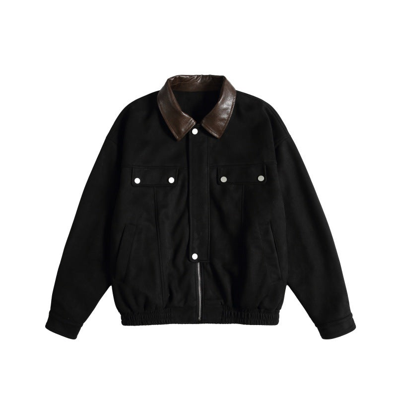 Damen Kurz geschnittene Boxy-Blousonjacke mit kontrastierendem Kunstlederkragen Drune