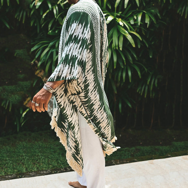 Herren nan leichter Strandponcho im Kimono-Stil mit Fransen Drune