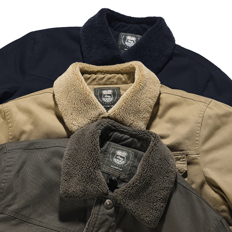 Herren Canvas-Fieldjacke mit Teddyfutter, Brusttasche und Druckknopfverschluss Drune