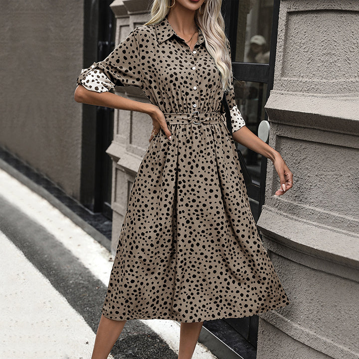 Damen Hemdblusenkleid mit Taillenriemchen, dreiviertel-Ärmeln und seitlichem Schlitz Drune