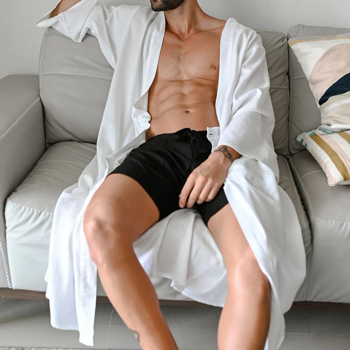 Herren langer Kimono-Hausmantel aus leichter Viskose mit weiten 3/4-Ärmeln Drune