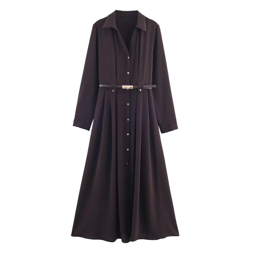 Damen 10+ langes Hemdblusenkleid mit durchgehender Knopfleiste und taillierendem Gürtel Drune